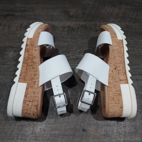 Steve Madden Brenda Thick Strap Platform Sandal Shoe White Size 8 Leather - Picture 9 of 10